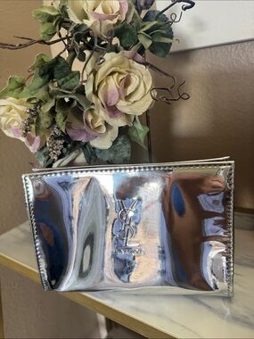 Saint Laurent Iridescent Silver Patent Wristlet Clutch